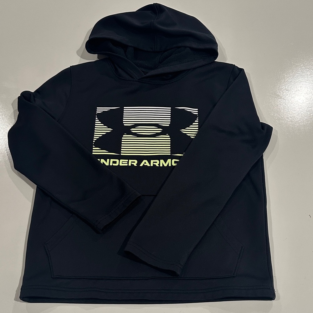 Under Armour Black Hoodie with Striped Logo Size Young M